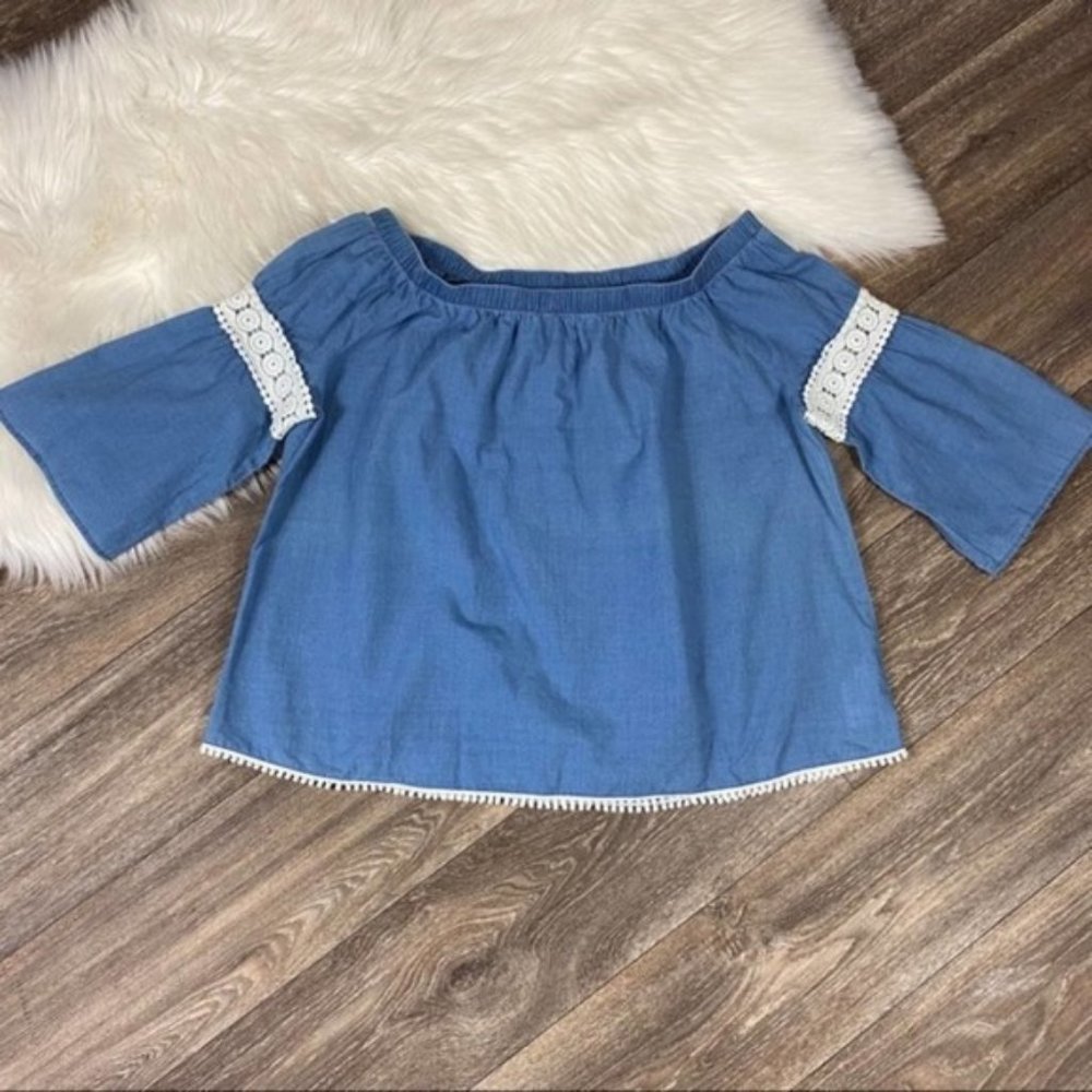 Joe’s Jeans Off Shoulder Chambray Blue Top